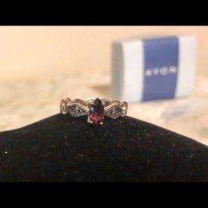 Avon Sterling Silver Garnet Ring Size 6